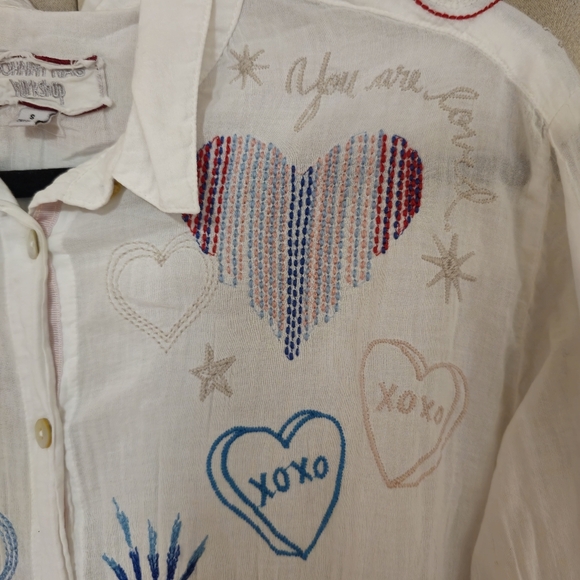 Johnny Was workshop oversize Love Amour shirt embroidered hearts size S - Picture 12 of 14